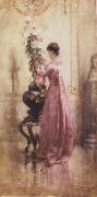 Eugene Joors Woman with Chrysanthemums Sweden oil painting artist
